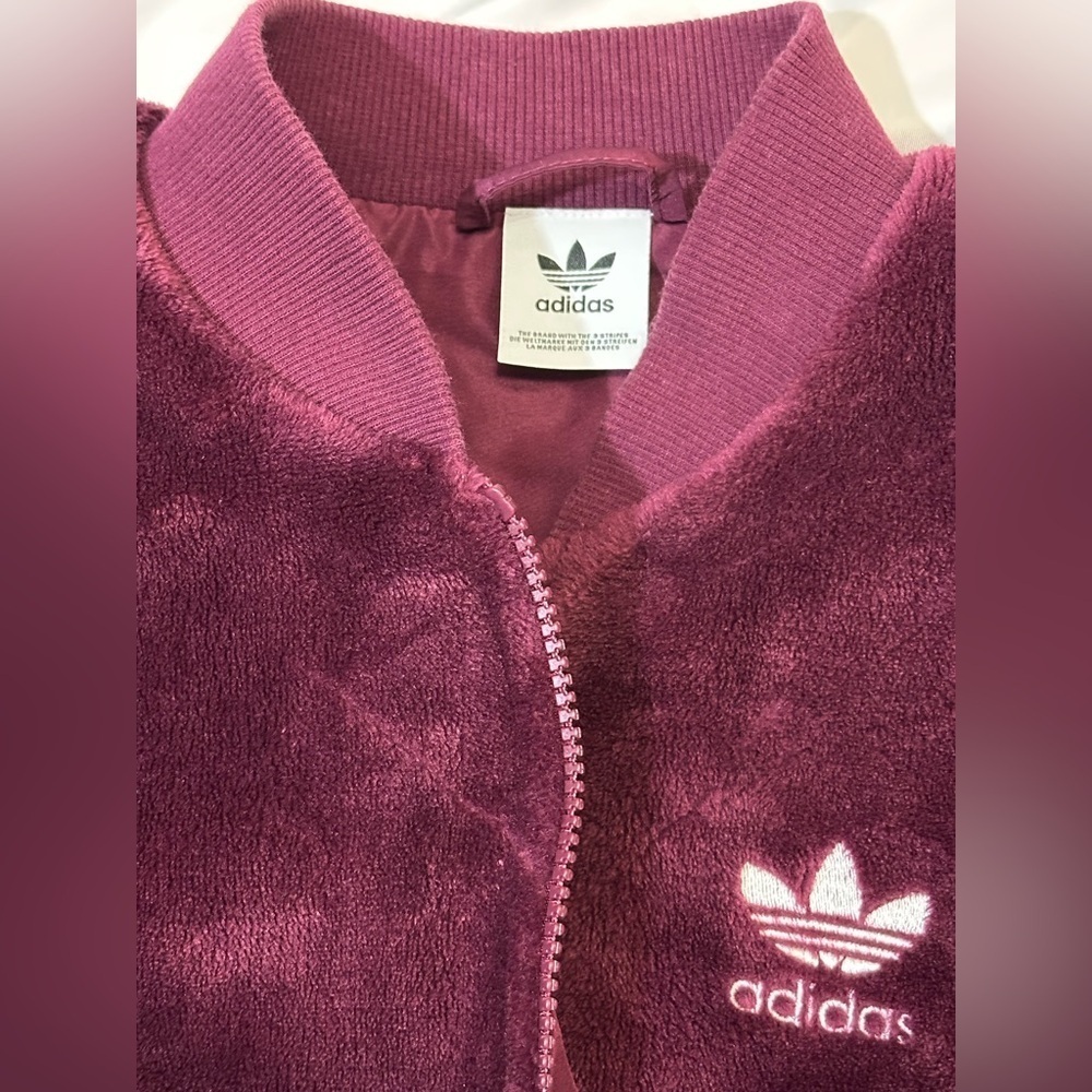Womens Adidas CLRDO Track Jacket Wine/Blck Velvet Feel - Picture 9 of 10